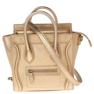 Celine Luggage Tote Nano Metallic Gold Smooth Leather Cross Body Bag